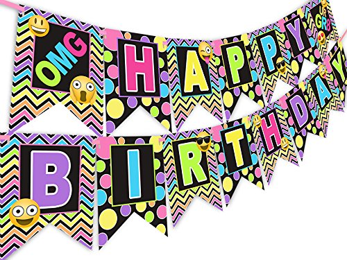 Product Cover Emoji Rainbow Happy Birthday Banner Pennant Tween Birthday Teen Birthday