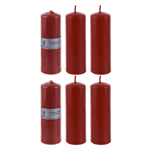 Product Cover Mega Candles 6 pcs Unscented Red Round Pillar Candle, Pressed Premium Wax Candles 2 Inch x 6 Inch, Home Décor, Wedding Receptions, Baby Showers, Birthdays, Celebrations, Party Favors & More