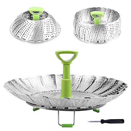 Product Cover Steamer Basket Stainless Steel Vegetable Steamer Basket Folding Steamer Insert for Veggie Fish Seafood Cooking, Expandable to Fit Various Size Pot (5.1