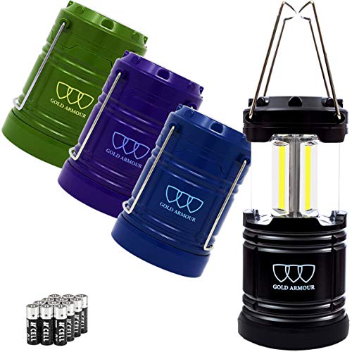 Product Cover Gold Armour 4 Pack LED Camping Lantern COB Portable Flashlight with 12 AA Batteries - Survival Kit for Emergency, Hurricane, Power Outage, Camping, Hurricane, Power Outage, Great Gift Set