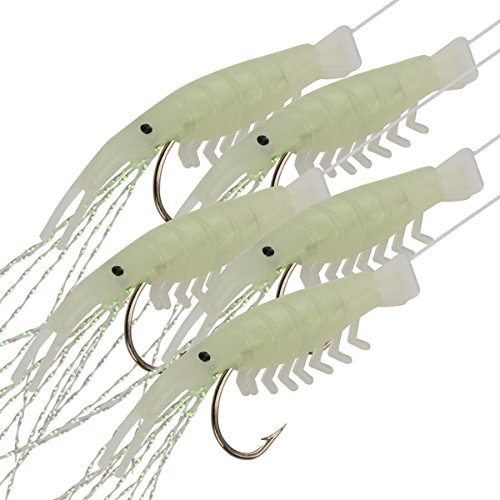 Product Cover DAOUD 14 Packs Shrimp Fishing Rig Saltwater/Freshwater Bait Rigs Soft Lure Silicone Luminous Glitter Glow in The Dark Artificial Baits