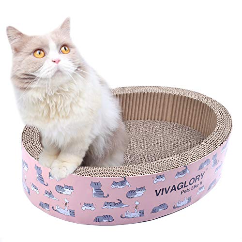 Product Cover VIVAGLORY Cat Scratcher Cardboard, Oval Cat Scratch Lounge Scratching Bed with Catnip, Naughty Cat