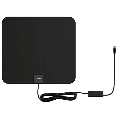 Product Cover AUKEY HDTV Antenna, Amplified Indoor Digital TV Antenna with in-line Amplifier Signal Booster and 9.8ft Coax Cable for HDTVs (Black)