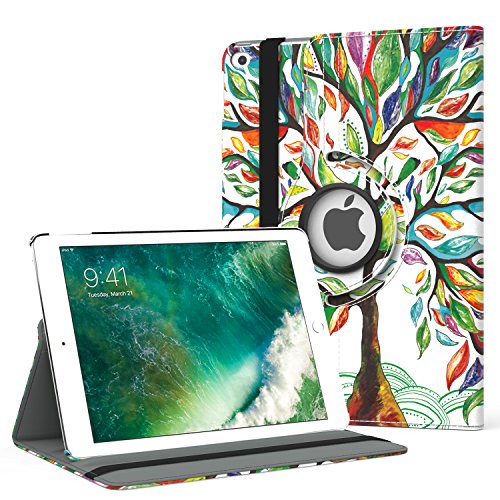 Product Cover MoKo Case Fit 2018/2017 iPad 9.7 6th/5th Generation - 360 Degree Rotating Cover Case with Auto Wake/Sleep Compatible with Apple iPad 9.7 Inch 2018/2017, Lucky Tree