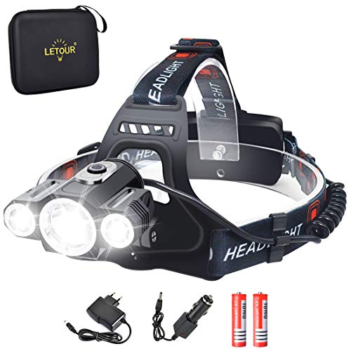 Product Cover Headlight & Bike Light 2 in 1, LETOUR LED Headlamp 5000 Lumen, CREE Rechargeable Head Lamp, Waterproof Flashlight, Dismountable Camping Light for Riding Fishing Running Hiking