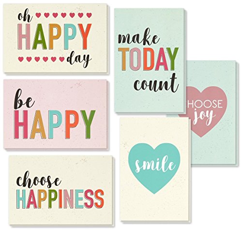 Product Cover Encouragement Greeting Cards - 36 Pack All Occasion Bulk Box Set Assorted Blank Note Cards - 6 Pastel Colored Happy Heart Designs - Blank on the Inside Notecards with Envelopes Included - 4 x 6 Inches