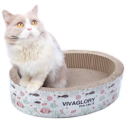 Product Cover VIVAGLORY Oval Scratching Bed Cat Scratcher Cardboard Lounge Corrugated Box with Catnip, Ocean World