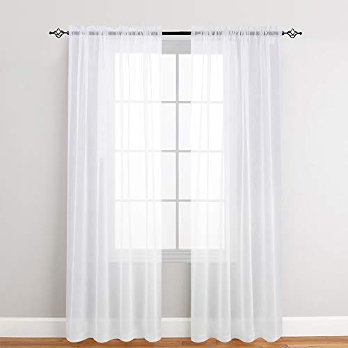 Product Cover jinchan 2 Panel Sheer Curtains White 84 inch Living Room Drapes Window Curtain Voile Sheers Linen Textured