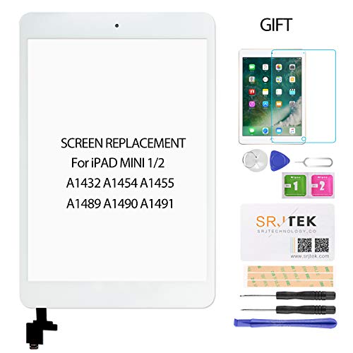 Product Cover for IPad Mini 2 Touch Screen Replacement, A1432 A1454 A1455 A1489 A1490 Digitizer Replacement Glass Repair Parts, with IC Chip,Home Button,Cameral Holder,Tempered Glass Include,White