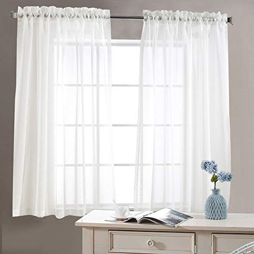 Product Cover jinchan Sheer White Curtains for Living Room 63 inch Length Bedroom Window Curtain White Sheer Curtain Panels Rod Pocket 2 Panels