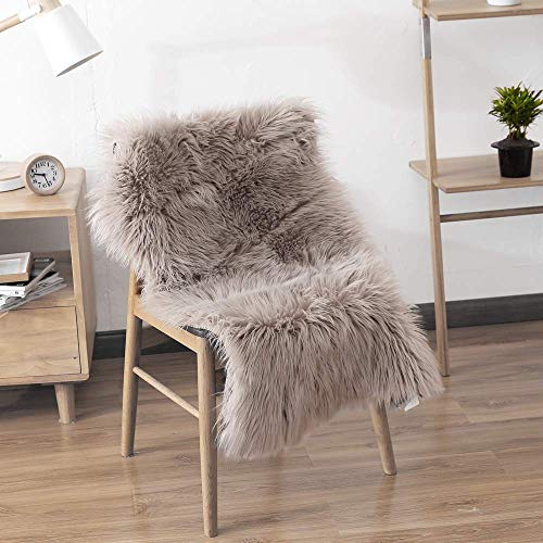 Product Cover LEEVAN Rectangle Sheepskin Rug Supersoft Fluffy Area Rug Shaggy Silky Throw Rug Floor Mat Carpet Decoration (2 ft x 3 ft, Coffee)