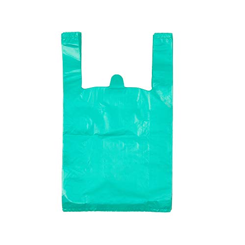 Product Cover LazyMe 12 x 20 inch Plastic Lake Blue T Shirt Bags, Handle Shopping Bags, Multi-Use Large Size Merchandise Bags, Blue Plain Grocery Bags, Durable, (100 Pcs, Lake Blue)