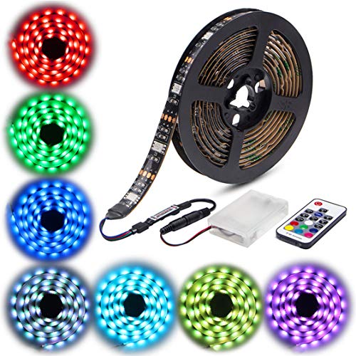Product Cover Led Strip Lights Battery Powered abtong RGB Led Strip Rope Lights Waterproof Led Lights with Remote Control Flexible Led Strip Lighting 2M 6.56ft