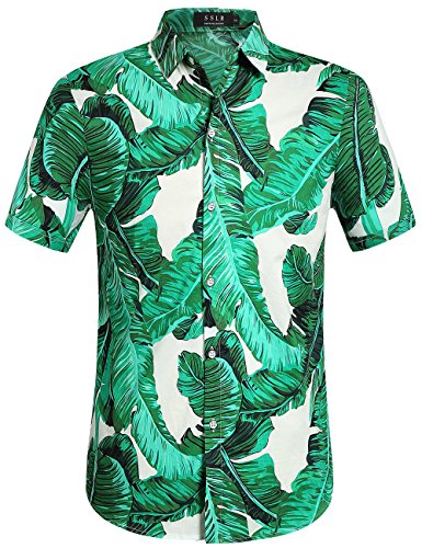 Product Cover SSLR Men's Banana Leaves Button Down Casual Short Sleeve Hawaiian Shirt