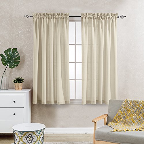 Product Cover jinchan Casual Weave Semi Sheer Curtains 63 Inch Length Rod Pocket Linen Textured Privacy Voile Panel Window and Door Draperies 2 Panels Beige