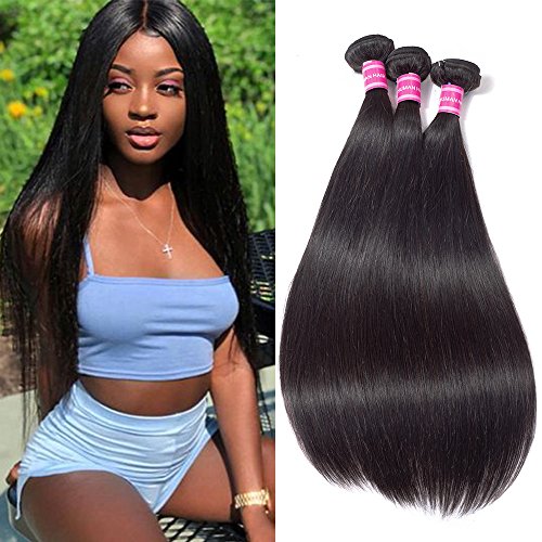 Product Cover Gabrielle Brazilian Straight Hair Weave Hair Human Bundles (18 20 22 Inch) 100% Unprocessed Brazilian Virgin Human Hair Bundles Natural Color Hair Weave