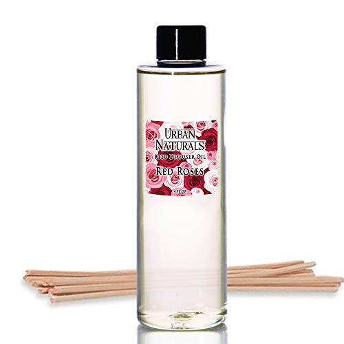 Product Cover Urban Naturals Red Roses Reed Diffuser Oil Refill & Bamboo Reed Sticks | Beautiful Floral Scent of Fresh Cut Roses | Made in The USA