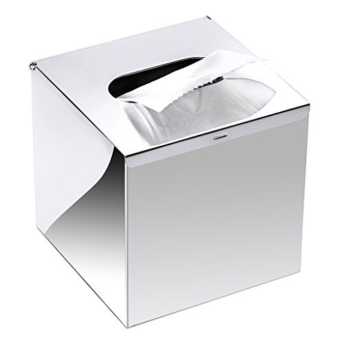 Product Cover Sumnacon Square Stainless Steel Tissue Box Cover - Wall Mounted Stylish Paper Facial Cover, Modern Metal Tissue Box Holder for Bedroom/Bathroom/Vanity/Countertop/Dresser/Night Stand/Office/Car, Polish