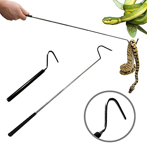 Product Cover ayamaya Collapsible Snake Hook Extend to 39.3 inch, Telescoping Pocket Stainless Steel Snake Shaft Retractable Reptile Hook Soft Grip Field Hook for Catching Handling Grabber Separate Small Pet Snake