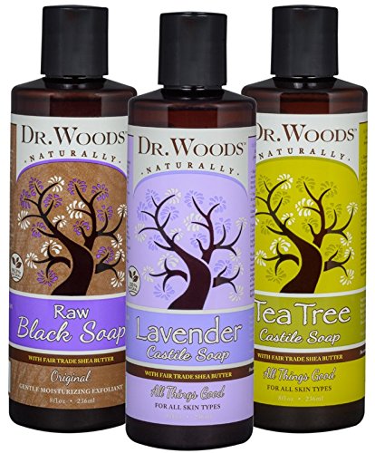 Product Cover Dr. Woods Liquid Castile and Black Soap with Organic Shea Butter Variety (3 Assorted 8 Ounce Bottles)
