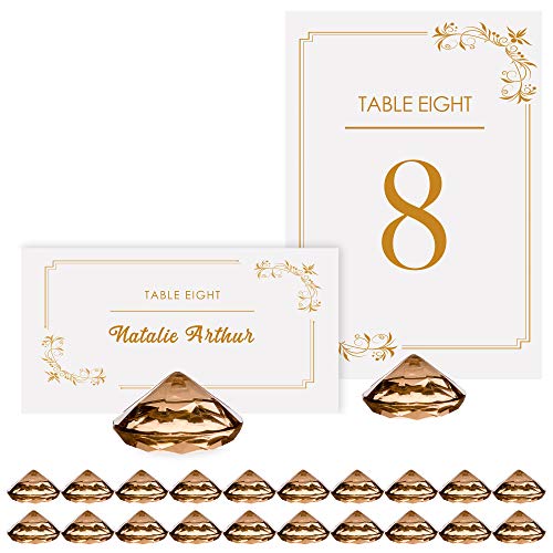 Product Cover GOLD Diamond Table Number & Place Card Holders - Set of 20 Sturdy Acrylic Name Card Holders Perfect for Your Wedding & Party