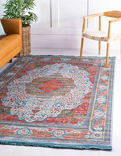Product Cover Unique Loom Baracoa Collection Bright Tones Vintage Traditional Light Blue Area Rug (8' 4 x 10' 0)