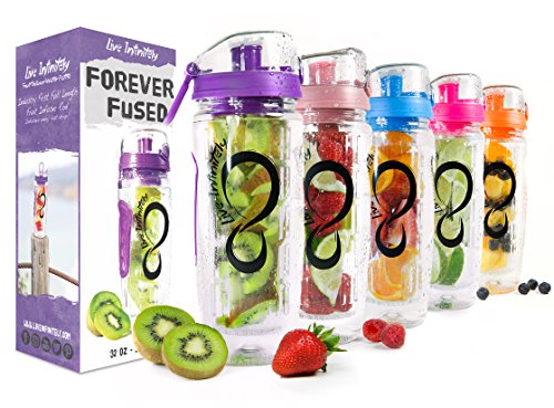 Product Cover Live Infinitely 32 oz. Infuser Water Bottles - Featuring a Full Length Infusion Rod, Flip Top Lid, Dual Hand Grips & Recipe Ebook Gift (Purple, 32 oz)