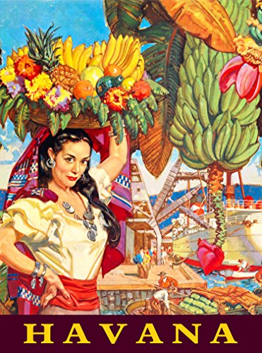 Product Cover A SLICE IN TIME Havana Habana Cuba Cuban Caribbean Island Girl with Basket of Bananas Travel Advertisement Art Poster Print. Poster Measures 10 x 13.5 inches