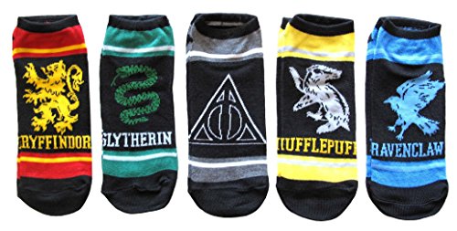 Product Cover Harry Potter Fair Isle School Logo 5 Pack Ankle Socks, Multi Colored, Large (Fits Shoe Size 4-10,Foot Size 9-11)