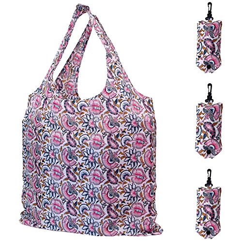Product Cover HOLYLUCK Set of 3 Reusable Grocery Bags,Heavy Duty Foldable Shopping Tote Bag, Holds Up To 42 lbs - Butterfly Flowers 