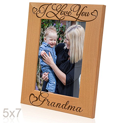 Product Cover KATE POSH I Love You Grandma, Grandparent's Day, Best Grandma Ever, Grandma & Me, Engraved Natural Wood Picture Frame from Granddaughter, Grandson (5x7-Vertical - Grandma)
