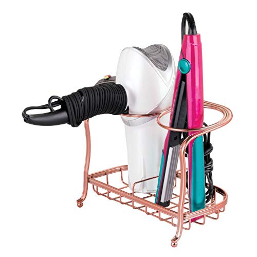 Product Cover mDesign Metal Bathroom Vanity Countertop Hair Care & Styling Tool Storage Organizer Holder for Hair Dryer, Flat Irons, Curling Wands, Hair Straighteners - 2 Sections, Heat Safe - Rose Gold