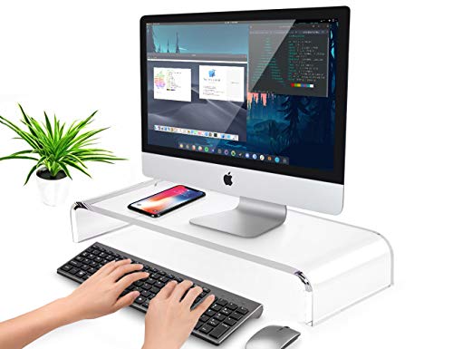 Product Cover AboveTEK Premium Acrylic Monitor Stand, Custom Size Monitor Riser/Computer Stand for Home Office Business w/Sturdy Platform, PC Desk Stand for Keyboard Storage & Multi-Media Laptop Printer TV Screen