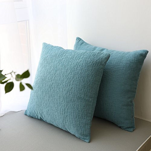Product Cover Kevin Textile Decor Velvet Throw Pillow Covers Cushion Case, Soft Striped Decorative Pillow Cover, Winter Pillowcase for Couch/Chair/Bed, 18 Inch, 2 pcs, Niagara Blue