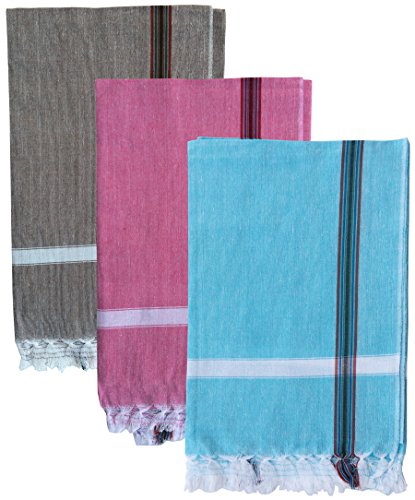 Product Cover Fancyadda Handloom Cotton Bath Towels (Pack of 3, Large Size, Light Weight, 30x60 inches, Multi-Colored)