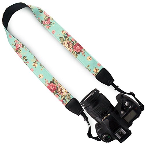 Product Cover Wolven Pattern Canvas Camera Neck Shoulder Strap Belt for All DSLR/SLR/Men/Women etc, Green Vintage Floral