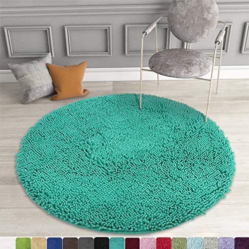 Product Cover MAYSHINE Round Bath Mat Non-Slip Chenille 3 Feet Shaggy Bathroom Rugs Extra Soft and Absorbent Perfect Plush Carpet for Living Room Bedroom, Machine Wash/Dry-Turquoise
