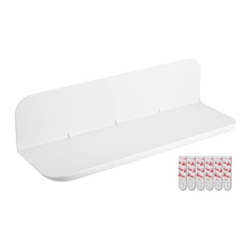 Product Cover eLhook Stick On Small Wall Shelf | Made in USA | No Mess Strong Shelf with 3M Command Shelf Adhesives | Stick On Wall Shelves for Bedroom, Bathroom, Kitchen and Display Shelves for Wall | White Shelf