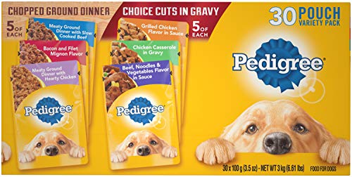 Product Cover Pedigree Adult Wet Dog Food Chopped Ground Dinner & Choice CUTS in Gravy Food Variety Pack, (30) 3.5 oz. Pouches