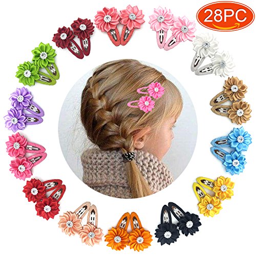 Product Cover Elesa Miracle 28pcs Baby Girl Hair Clips Kids Little Girls Boutique Grosgrain Ribbon Flower Hair Bows Clips