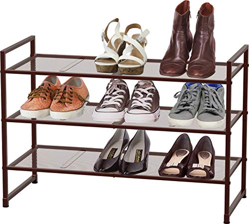 Product Cover Simple Houseware 3-Tier Stackable Shoes Rack Storage Organizer Shelf, Bronze