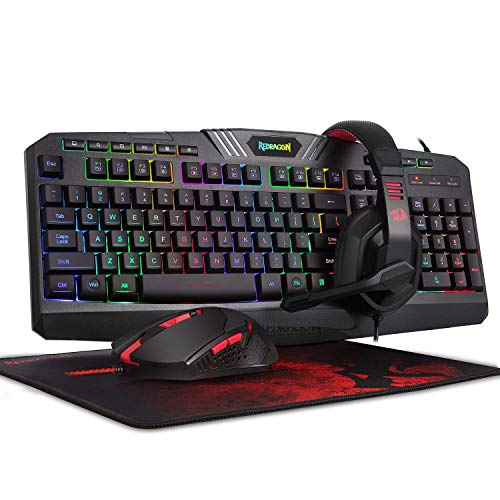 Product Cover Redragon S101 Wired RGB Backlit Gaming Keyboard and Mouse, Gaming Mouse Pad, Gaming Headset Combo All in 1 PC Gamer Bundle for Windows PC - (Black)