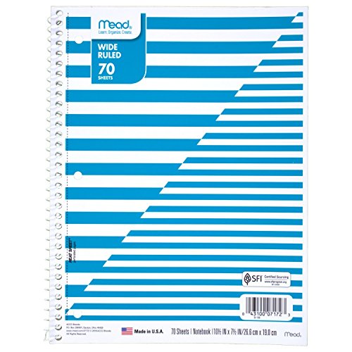 Product Cover Mead Spiral Notebook, 1 Subject, Wide Ruled Paper, 70 Sheets, Design Will Vary, 1 Count (07172)