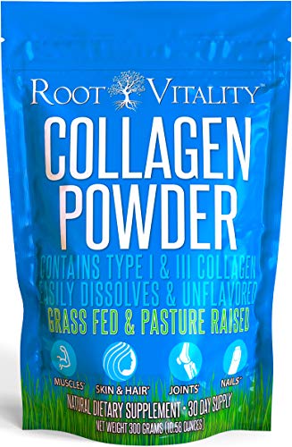 Product Cover Root Vitality Collagen Powder, Collagen Peptides, Grass Fed, Premium Quality Collagen Protein, Pasture Raised, Easily Dissolves, Keto & Paleo Friendly, Non-GMO, 300 Grams