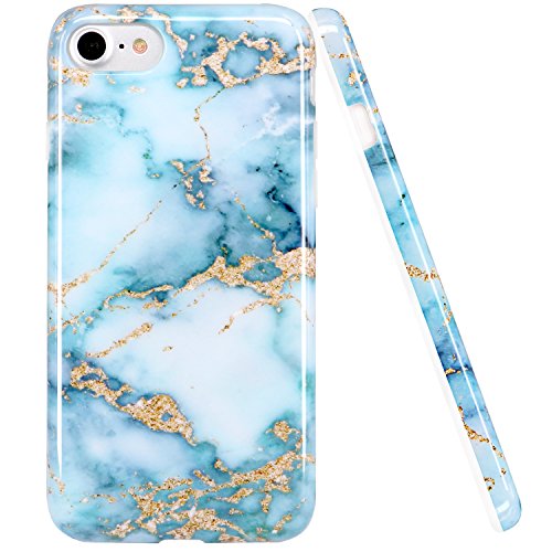Product Cover iPhone 7 Case,iPhone 7 Case, LUOLNH Blue and Gold Marble Design Slim Shockproof Flexible Soft Silicone Rubber TPU Bumper Cover Skin Case for iPhone 7/8 4.7 inch
