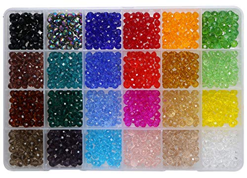 Product Cover Shapenty 24 Colors 6mm Decorative Hand Briolette Faceted Rondelle Crystal Glass Beads with Hole for DIY Craft Bracelet Necklace Jewelry Making, 1200 Pieces/Box