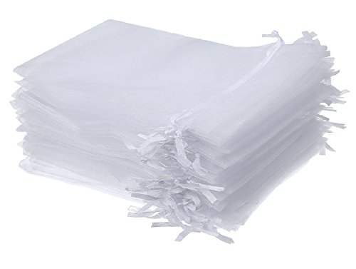 Product Cover Wudygirl 100 PCS 4x6 Inches Drawstring Organza Bag White Jewelry Pouches Baby Shower Party Wedding Favor Bags (White 100 pcs, 4x6