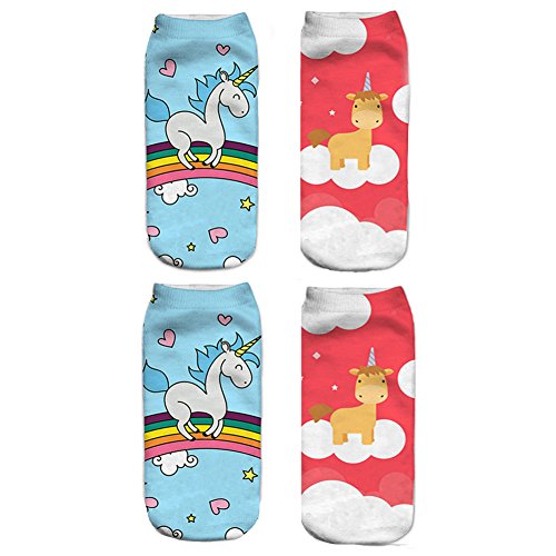 Product Cover Hualan Crazy Funny Seamless Socks for Girls Unicorn Printed Ankle Socks 2 Pairs