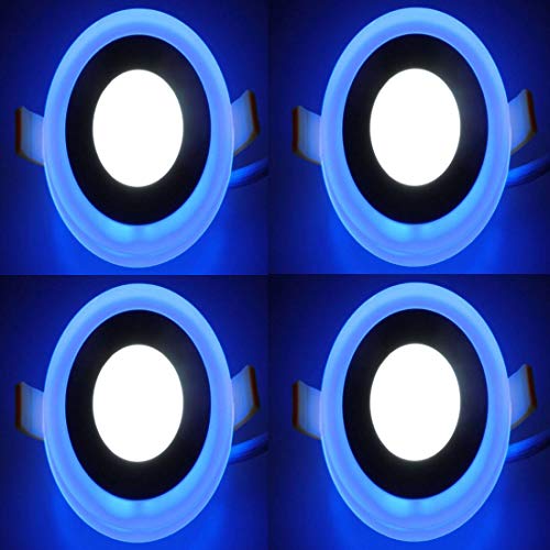 Product Cover Galaxy 6 watt (3+3) LED Round Panel Light Ceiling POP Down Indoor Light LED 3D Effect Lighting (Double Color) White & Blue Pack of 4