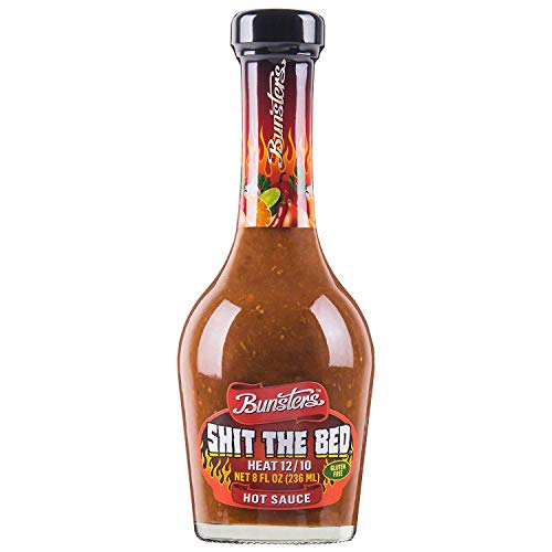 Product Cover Bunsters Shit The Bed 12/10 Heat Hot Sauce - Chili Pepper Sauce, 8 fl oz | Great hot sauce gift for dads or gift for men | Hot Sauce for men or hot sauce gift box | Gift Pack